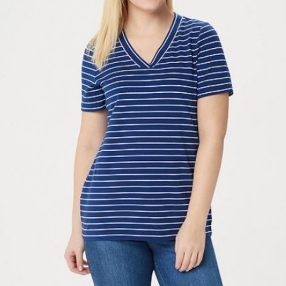 Denim&Co Tops - Denim & Co Striped Perfect Jersey Short Sleeve Top